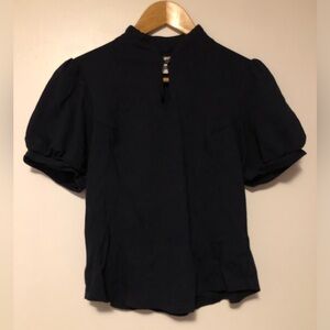 Anthropologie Navy Puff Sleeve Blouse